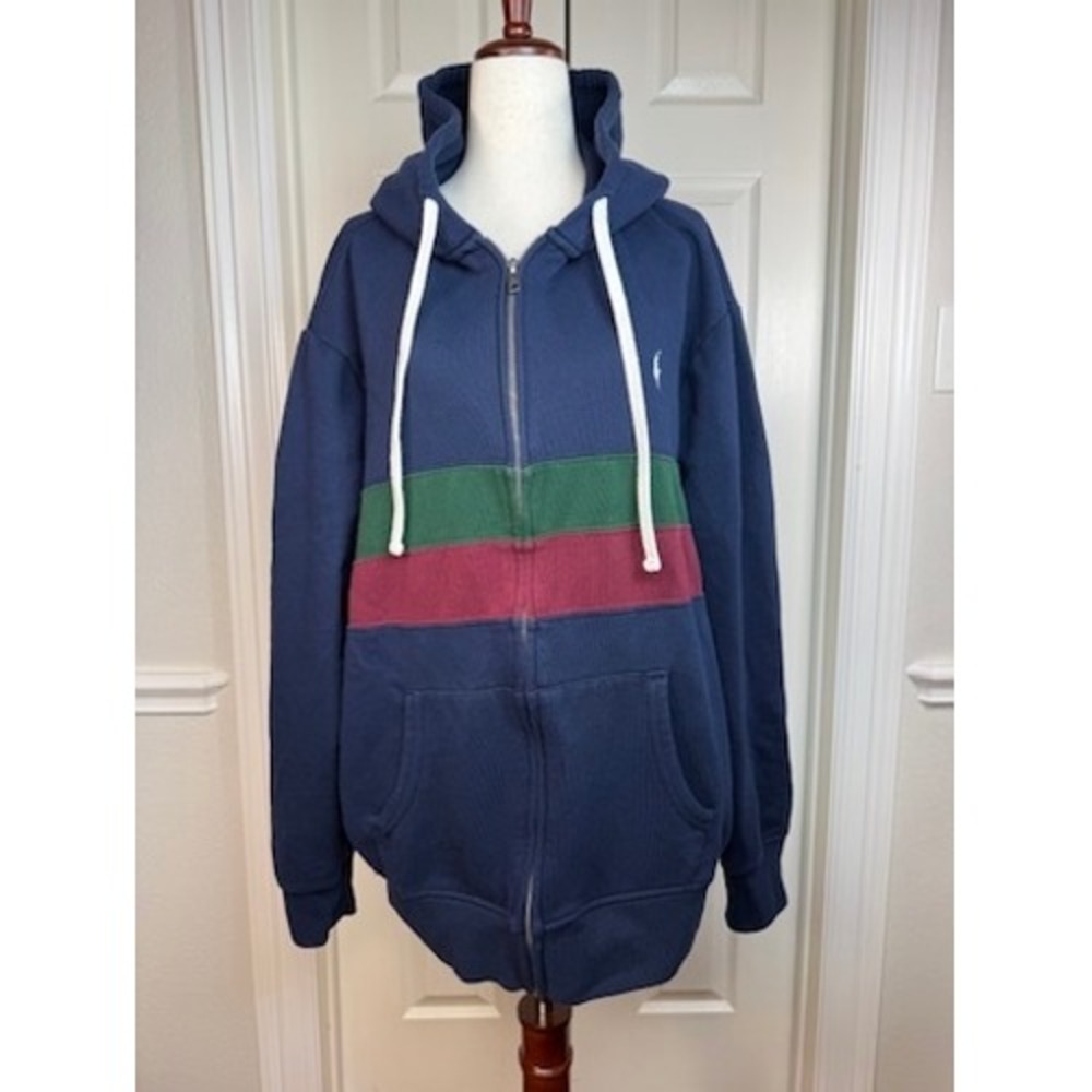 Polo Ralph Lauren Mens XL Navy Blue Colorblock Full Zip Fleece Hoodie Sweatshirt